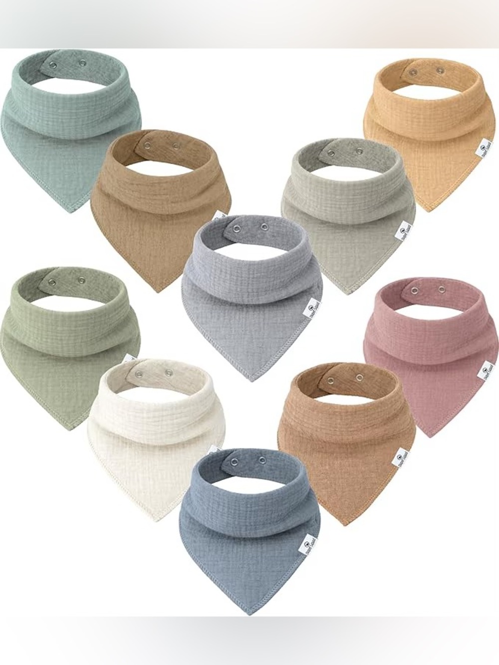 Diaper Squad 10 pack Muted Muslin Organic Cotton Baby Bandana Drool Bibs Set